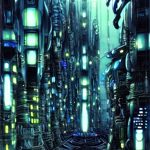 Image similar to cyber fly, background scifi cybernetic city, cinematic, highly detailed, photorealistic, rich bright colors, by giger, by tsutomu nihei