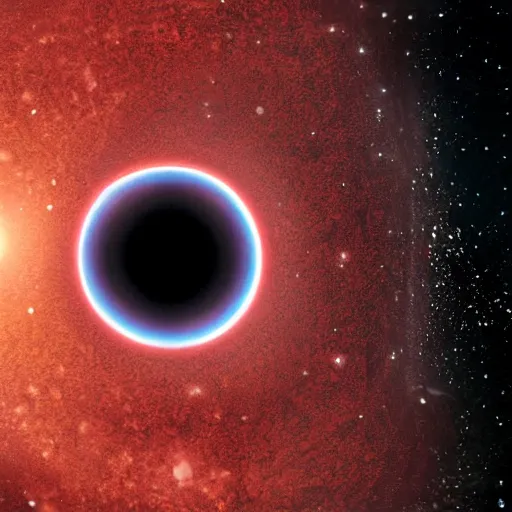 Prompt: a black hole opens up revealing a giant red eye, digital art