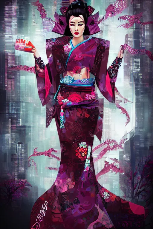 Prompt: agile geisha cyberpunk Dragon princess, digital art, 8k ,character ,realistic, portrait, hyperrealistic