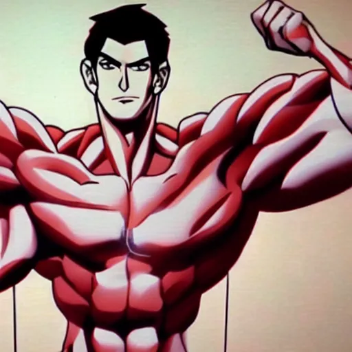 Image similar to Still of Andrew Garfield with a very muscular body type, anime art, anime style