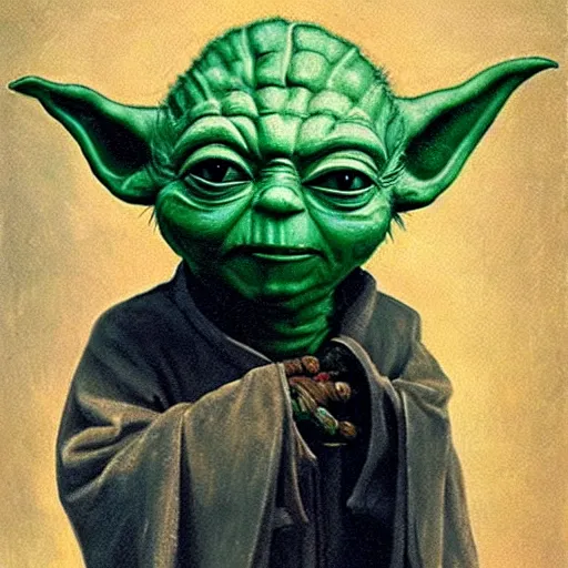 Image similar to yoda as a knight oil on canvas, 1883