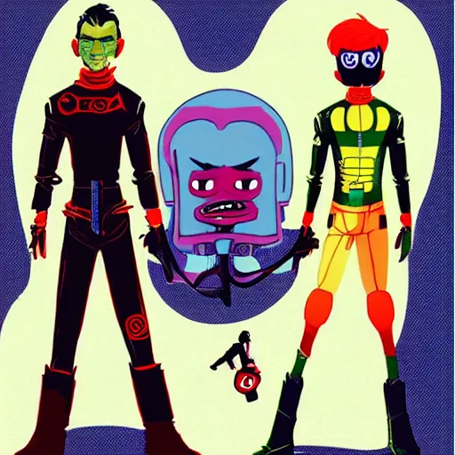 Image similar to concept art, stylized, super exaggerated proportions, concept design, male, science fiction suit, in the style of jamie hewlett