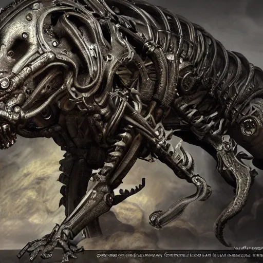 Image similar to bio mechanical dog, intricate detail, royo, vallejo, frazetta, giger, bosch, klimt, whealan, hd, unreal engine,