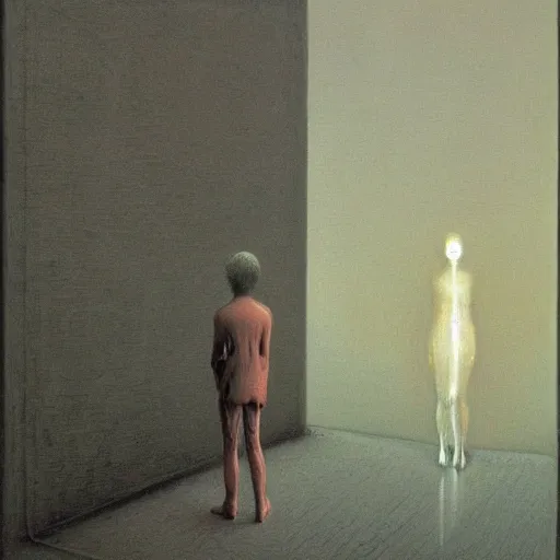 Prompt: A conversation between an AI and a human by Zdzislaw Beksinski, detailed