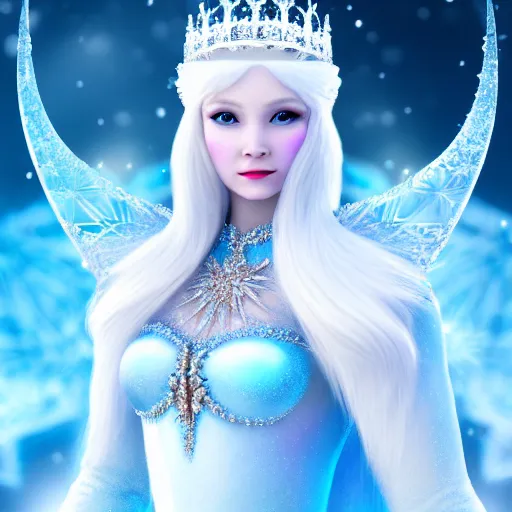 Image similar to photo of a real-life! very beautiful ice queen, highly detailed, 4k,