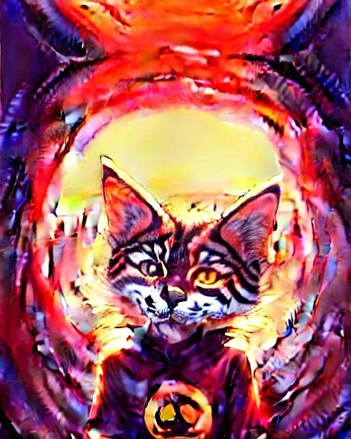 Image similar to artgerm, jeehyung lee comic cover art, bobcat! with orange fur, symmetrical eyes, symmetrical face, white shirt with red exclamation point logo!!!, dark castle background, cinematic lighting