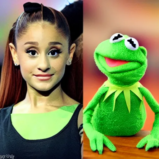 Image similar to ariana grande as a kermit from muppet's