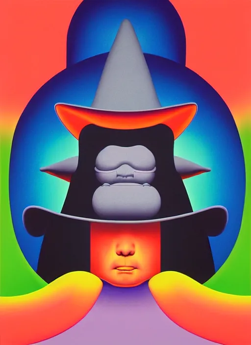 Image similar to witch with hat by shusei nagaoka, kaws, david rudnick, airbrush on canvas, pastell colours, cell shaded, 8 k,