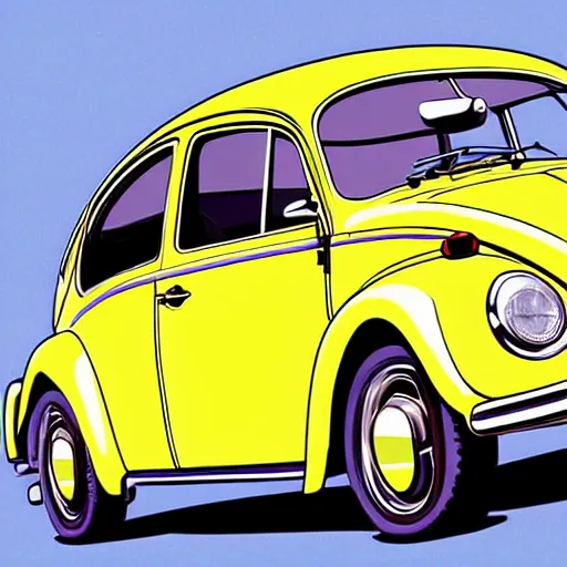 Image similar to the beatles as volkswagen beetles and insect beetles, highly detailed illustration, artistic blur