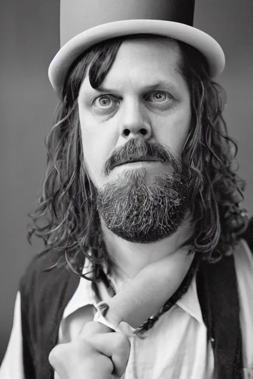 Image similar to jeff mangum from elephant 6 wearing a top hat