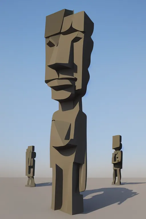 Image similar to cubist moai statue cutout digital illustration cartoon colorful beeple