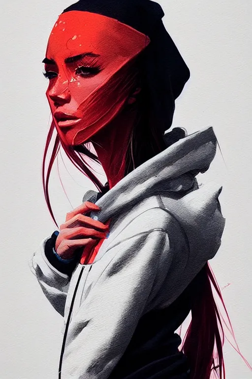 Image similar to a ultradetailed portrait painting of a stylish woman in a oversized hoodie by conrad roset, greg rutkowski and makoto shinkai trending on artstation