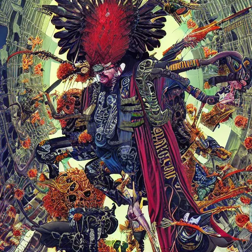 Image similar to portrait of crazy birdman, symmetrical, hyper detailed, by yoichi hatakenaka, masamune shirow, josan gonzales and dan mumford, ayami kojima, takato yamamoto, barclay shaw, karol bak, yukito kishiro