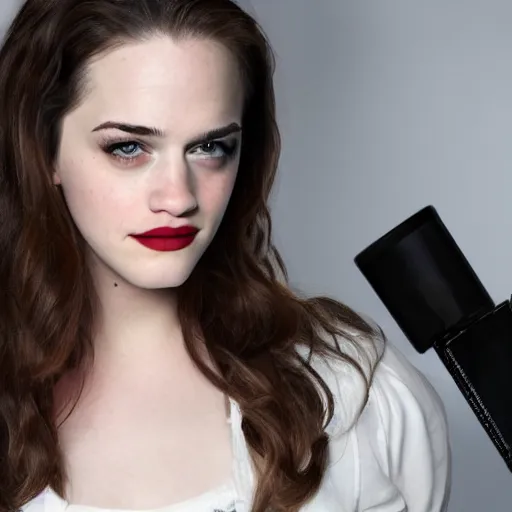 Image similar to a woman who is a genetic combination of kat dennings and emma watson face and upper - body focus