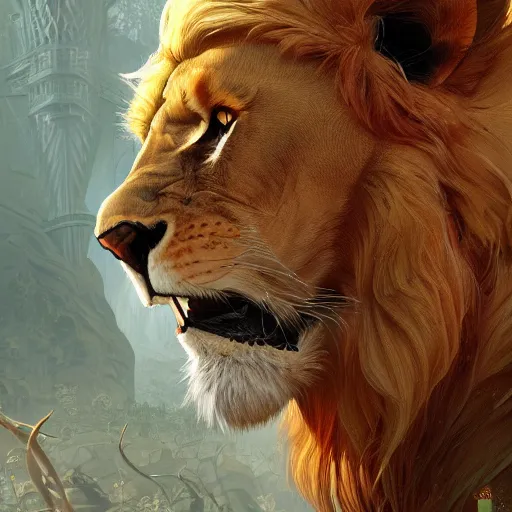 Image similar to william dafoe controlling lions, intricate, highly detailed, digital painting, william dafoe, artstation, concept art, smooth, sharp focus, illustration, unreal engine 5, 8 k, art by artgerm and greg rutkowski and alphonse mucha, william dafoe