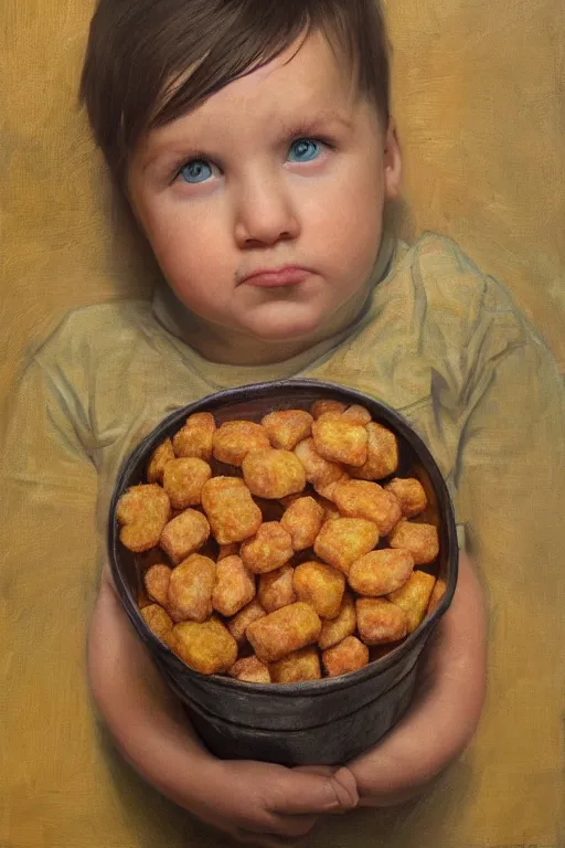 Image similar to channing tatums face as a tater tot, oil on canvas, intricate, portrait, 8 k highly professionally detailed, hdr, cgsociety