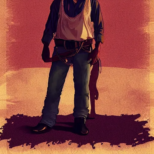 Image similar to walter white as a cowboy in a western town, golden hour, cinematic, digital art