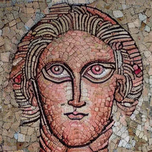 Prompt: pink god cat with pink eyes the ancient zeugma, but as an mosaic art. many small stones and nice level of details