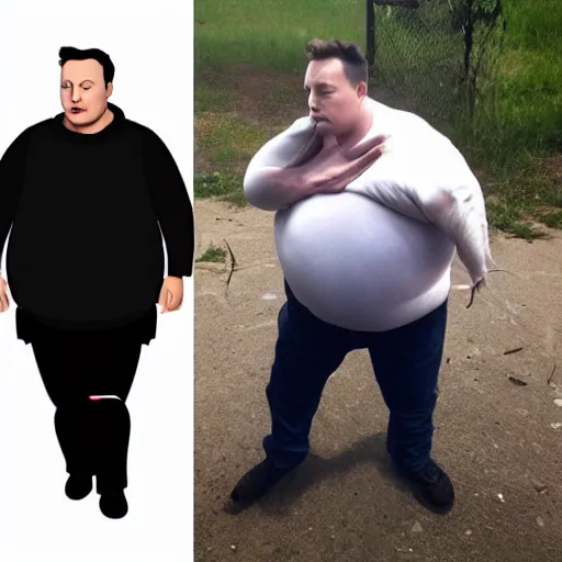 Prompt: morbidly obese elon musk with torn clothes