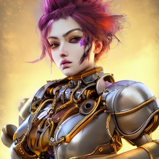 Image similar to studio portrait of lawful good colorful female holy mecha paladin absurdly beautiful, elegant, young sensual graceful woman, ultrafine hyperrealistic detailed face illustration by kim jung gi, irakli nadar, intricate linework, sharp focus, bright colors, matte, octopath traveler, final fantasy, unreal engine highly rendered, global illumination, radiant light, intricate environment