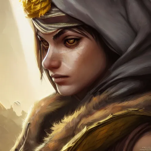 Prompt: portrait of young arabian nomad half wolf, with yellow cloths, league of legends splash art, hearthstone splash art, full body shot, rule of thirds, ultrafine hyperrealistic detailed face, artgerm, greg rutkowski, trending on artstation, 8 k, intricately detailed, highly detailed