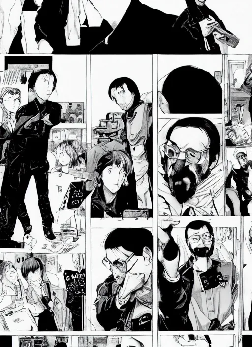 Image similar to steve jobs manga, final page, by katsuhiro otomo and hiroya oku and makoto yukimura