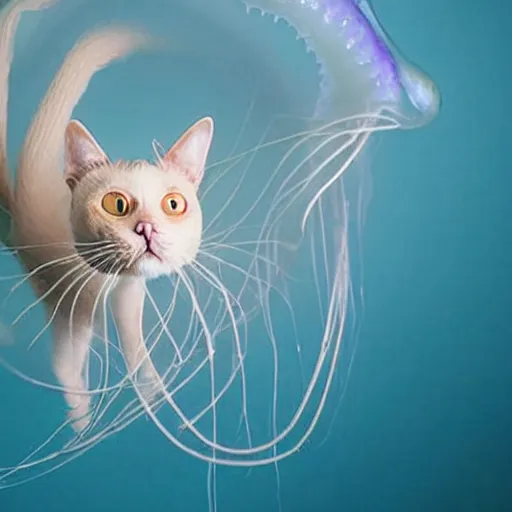 Image similar to a jellyfish - cat - hybrid, animal photography