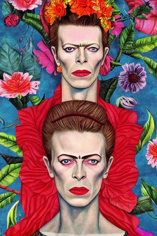 Prompt: David Bowie in Frida Kahlo style, high detail