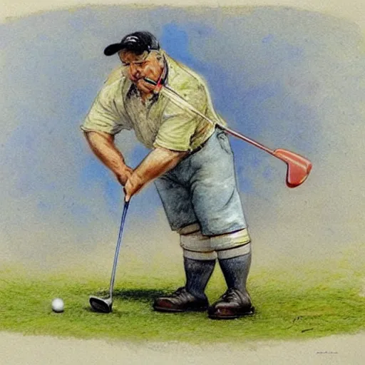 Image similar to (((((Homer Simpson playing golf . muted colors.))))) by Jean-Baptiste Monge !!!!!!!!!!!!!!!!!!!!!!!!!!!