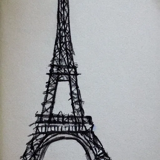 Image similar to the eiffel tower sketched on a notebook