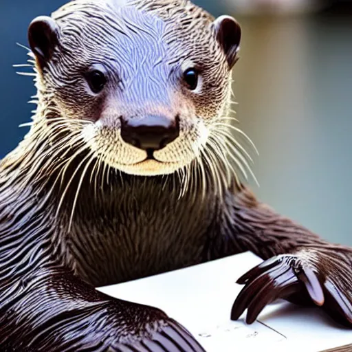 Image similar to a cute otter holding a pencil doing schoolwork