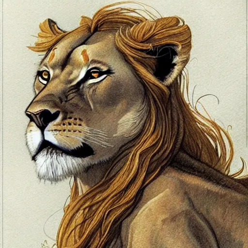 Image similar to highly detailed portrait of a majestic lioness queen in the form of a beautiful woman. d & d, art by anton pieck. trending on artstation, intricate details, energetic composition, golden ratio, concept art, illustration, elegant art, deep focus