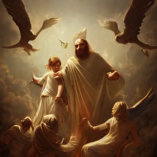 Prompt: angels protecting a praying man, by Quentin Mabille, Trending on artstation, deviantart