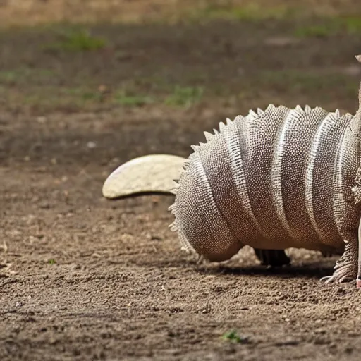 Prompt: an armadillo chasing a dog