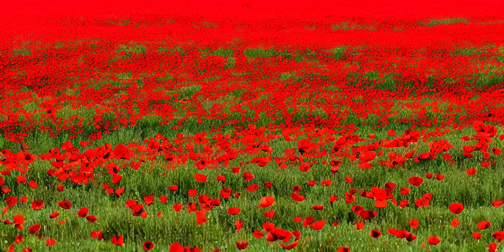 Image similar to field of poppies, marvel style