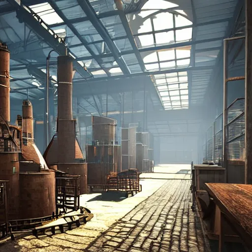 Image similar to factories of the industrial revolution in the great britain, highly detailed, photorealistic shot, bright studio setting, studio lighting, crisp quality and light reflections, unreal engine 5 quality render