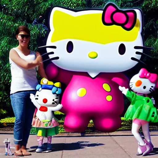 Prompt: airbrush of hello kitty and sanrio characters playing outside at a playground on a sunny day