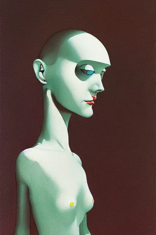 Prompt: a woman wearing a robot through her head Edward Hopper and James Gilleard, Zdzislaw Beksinski highly detailed