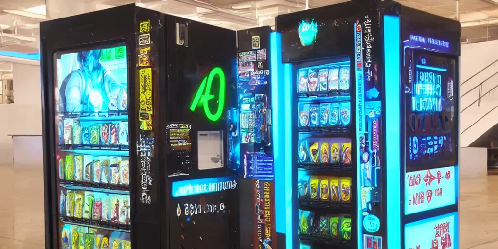 Image similar to futuristic cyberpunk vending machine