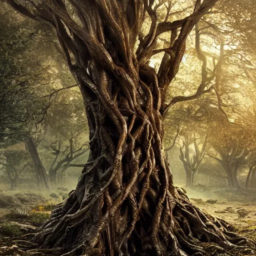 Image similar to full body pose, hyperrealistic photograph of roots of a tree made of bodies, dim volumetric lighting, 8 k, octane beautifully detailed render, extremely hyper detailed, intricate, epic composition, cinematic lighting, masterpiece, trending on artstation, very very detailed, stunning, hdr, smooth, sharp focus, high resolution, award, winning photo, dslr, 5 0 mm