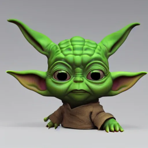 Image similar to baby yoda by bill watterson but in 3 d.