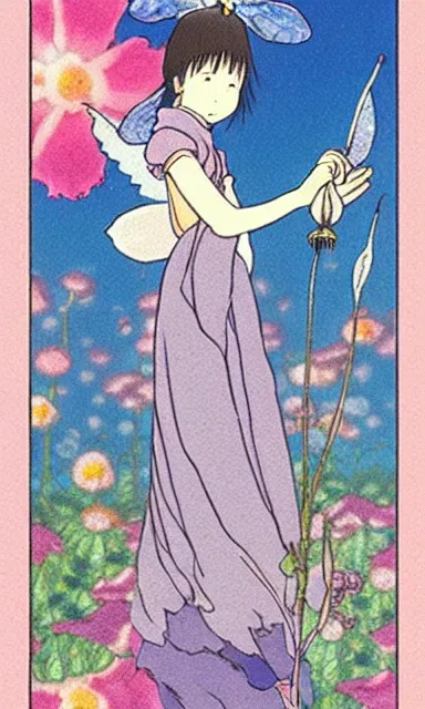 Image similar to fairy floral tarot card by Hayao miyazaki