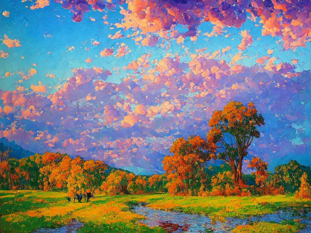 Image similar to majestic nature scenery, breathtaking oil painting by erin hanson, alexi zaitsev, karl spitzweg, award winning, impressionistic