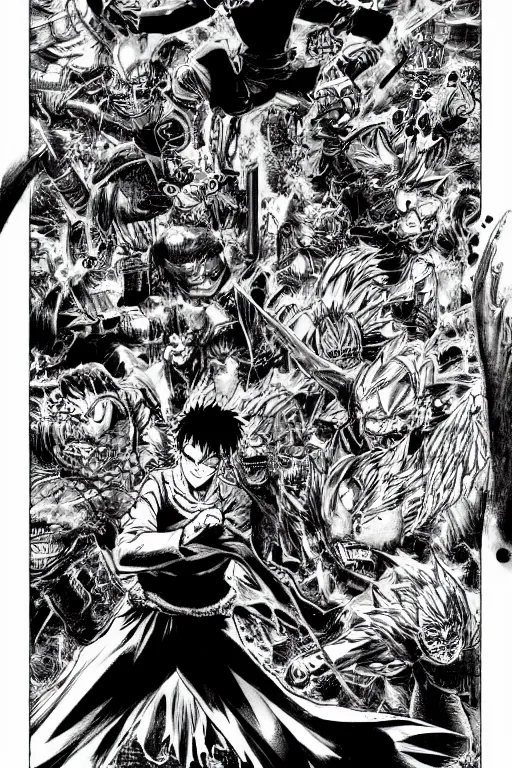 Image similar to high quality scan of a full page manga cover for a seinen fight manga by kentaro miura