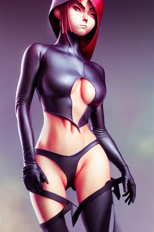 Image similar to Photorealistic hyperrealism woman in ninja suit by Artgerm and WLOP, studio ghibli