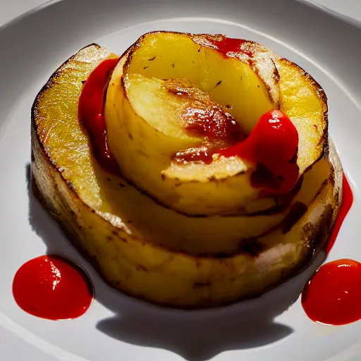 Image similar to French Laundry dish - Potato with Ketchup, food photography, award winning, Thomas Keller