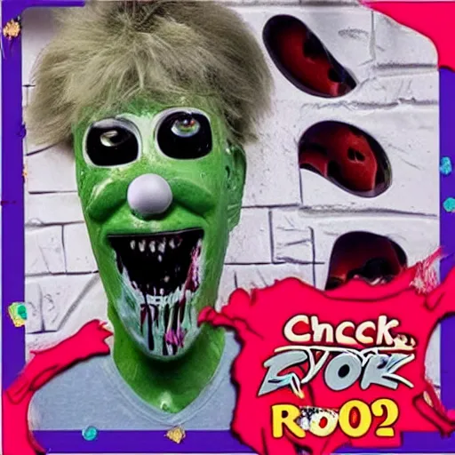 Prompt: horror creepypasta chuck E cheese breaking into room, hyperrealistic blood and eyes