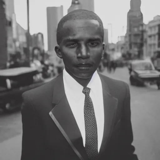 Image similar to vintage photo of a black man wearing a black suit in rio de janeiro