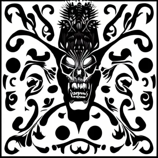 Prompt: a vector tattoo design in the style of victorian florid ornament, and in a spiky tribal style, and in the style of h. r. giger.