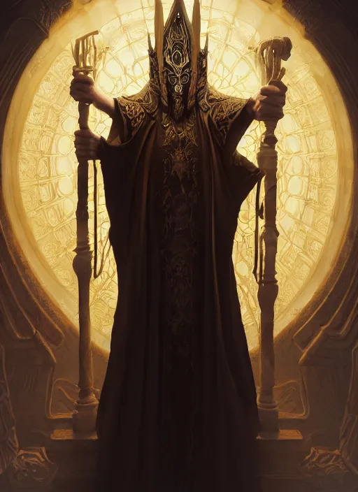 Prompt: slender high priest in a dark ornate robe, with a carved ivory mask, subsurface scattering, by jesper ejsing, justin gerard, tomasz alen kopera, cgsociety and fenghua zhong, highly detailed, rim light, cinematic lighting, illustration, art, octane render, very coherent, cinematic, high detail, octane render, 8 k